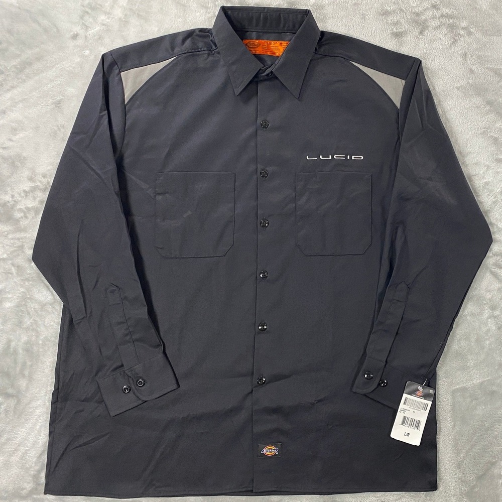 Lucid Motors Dickies Work Shirt Mens Large Black NWT Mechanic Garage Long Sleeve